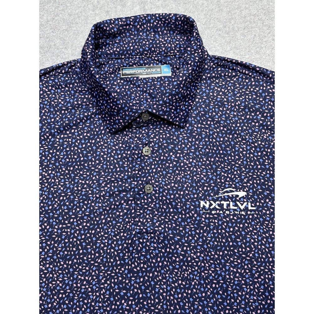 Roundtree & Yorke Men’s XL Navy Microprint Performance Golf Polo